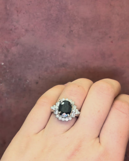 Bague Marguerite Saphir Teal 4.19 carats &amp; Diamants 0.80 carat 8.68g  "Noémie"