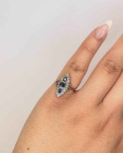 Bague Style Art Déco Saphirs 0.70 carat &amp; Diamants 0.44 carat "Cristina"