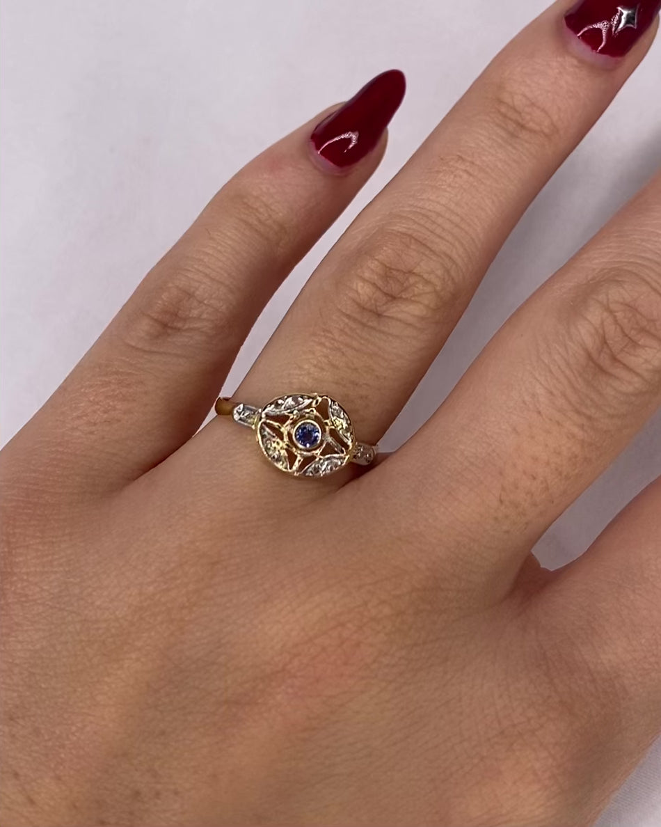 Art Deco Sapphire &amp; Diamond Ring &quot;Zora&quot;