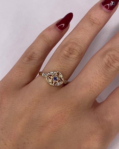 Art Deco Sapphire &amp; Diamond Ring &quot;Zora&quot;