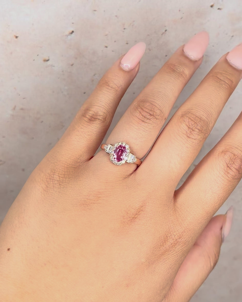 Bague Trilogie Saphir Rose 0.83 carat &amp; Diamants 0.50 carat "Lizéa"
