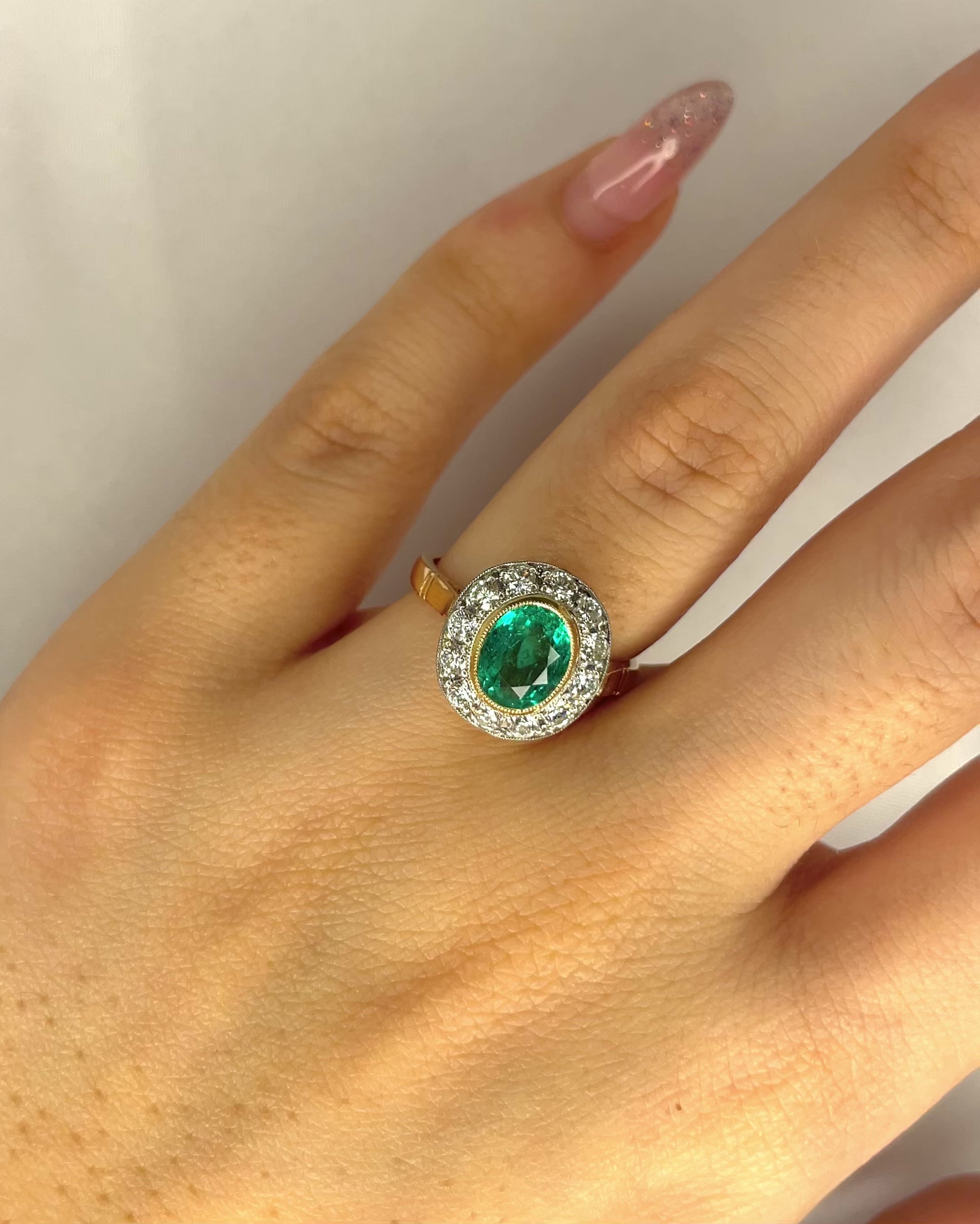 Art Deco Ring Emerald 1.10 carat &amp; Diamonds 0.36 carat "Lola"