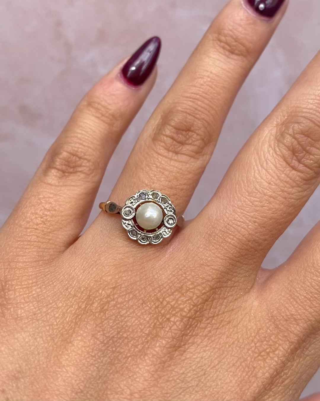 Art Nouveau Pearl &amp; Diamond Ring "Blanche"