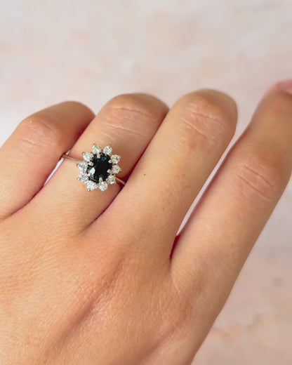 Bague Marguerite Saphir 0.80 carat &amp; Diamants 0.30 carat "Fabienne"
