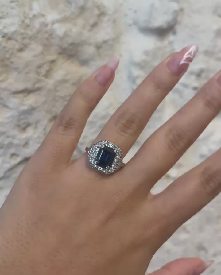 Bague Art déco Saphir 4 carats &amp; Diamants 1 carat &quot;Amy&quot;