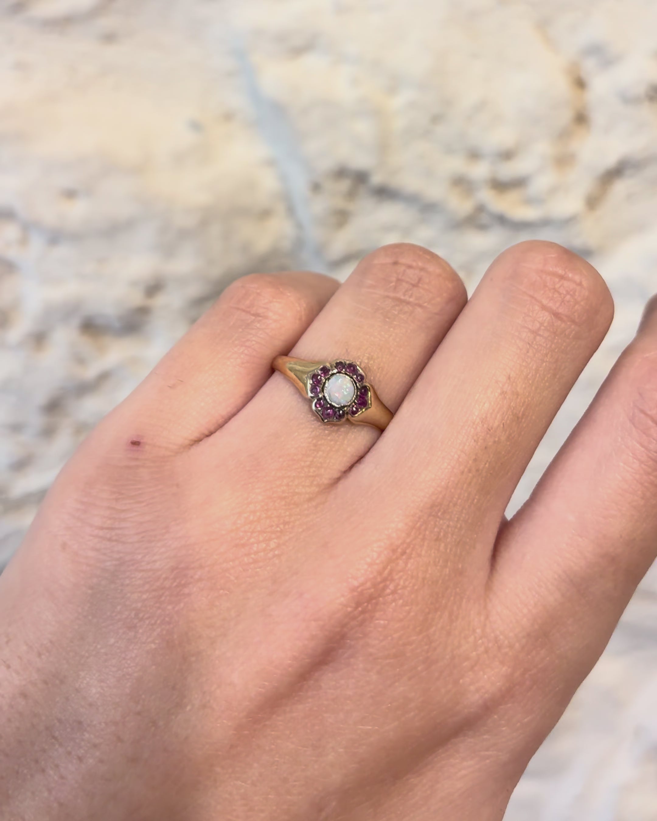 Marguerite Opal &amp; Ruby 0.36 carat Ring "Eden"