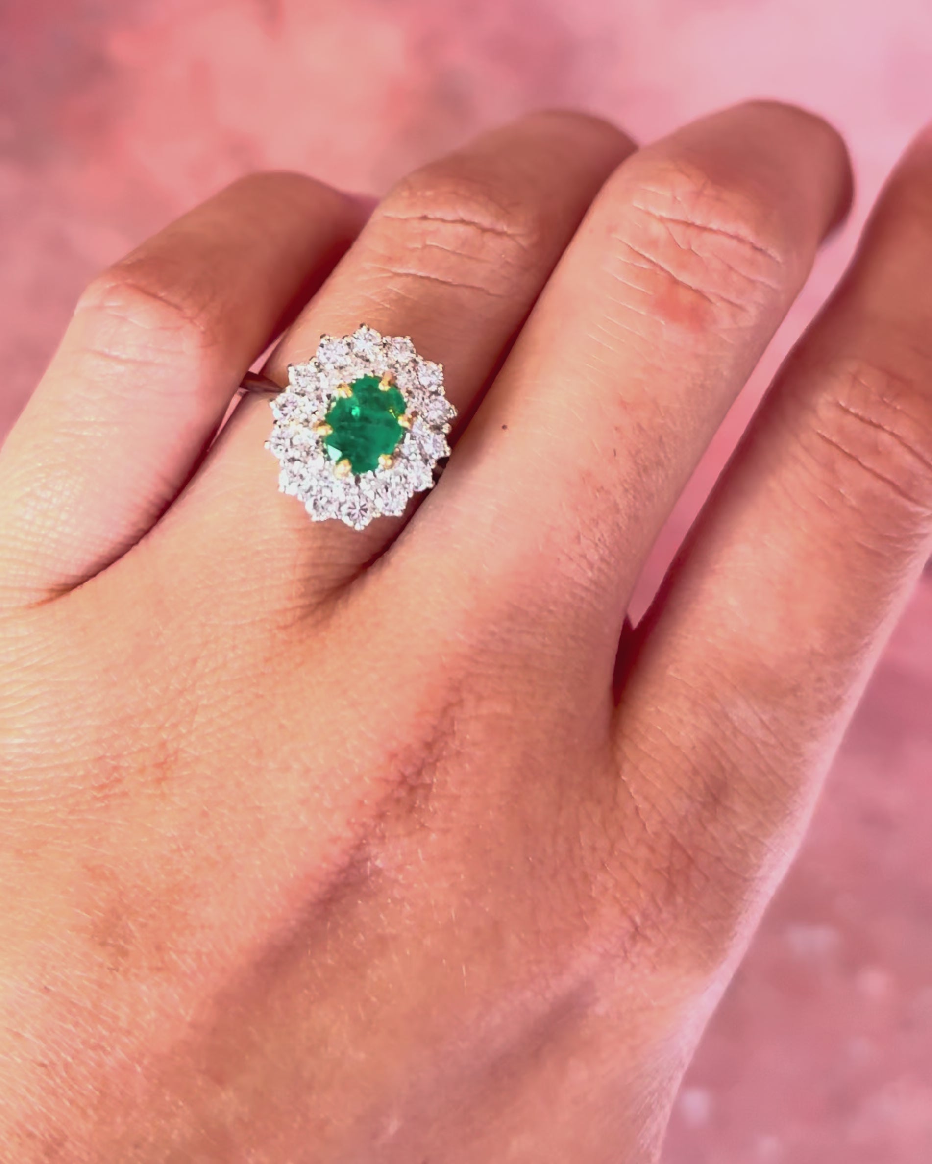 “Anaïs” Daisy Ring with a 0.57-carat Emerald and 0.56 Carat of Diamonds, 5.26 g