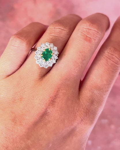 “Anaïs” Daisy Ring with a 0.57-carat Emerald and 0.56 Carat of Diamonds, 5.26 g