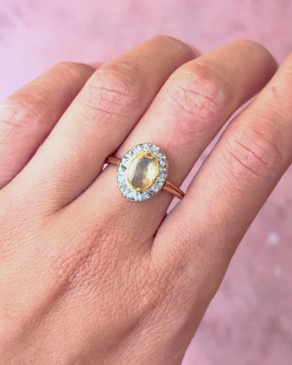 Bague Marguerite Fin XIXème Citrine 1.42 carat &amp; Diamants 4.1g "Leonora"