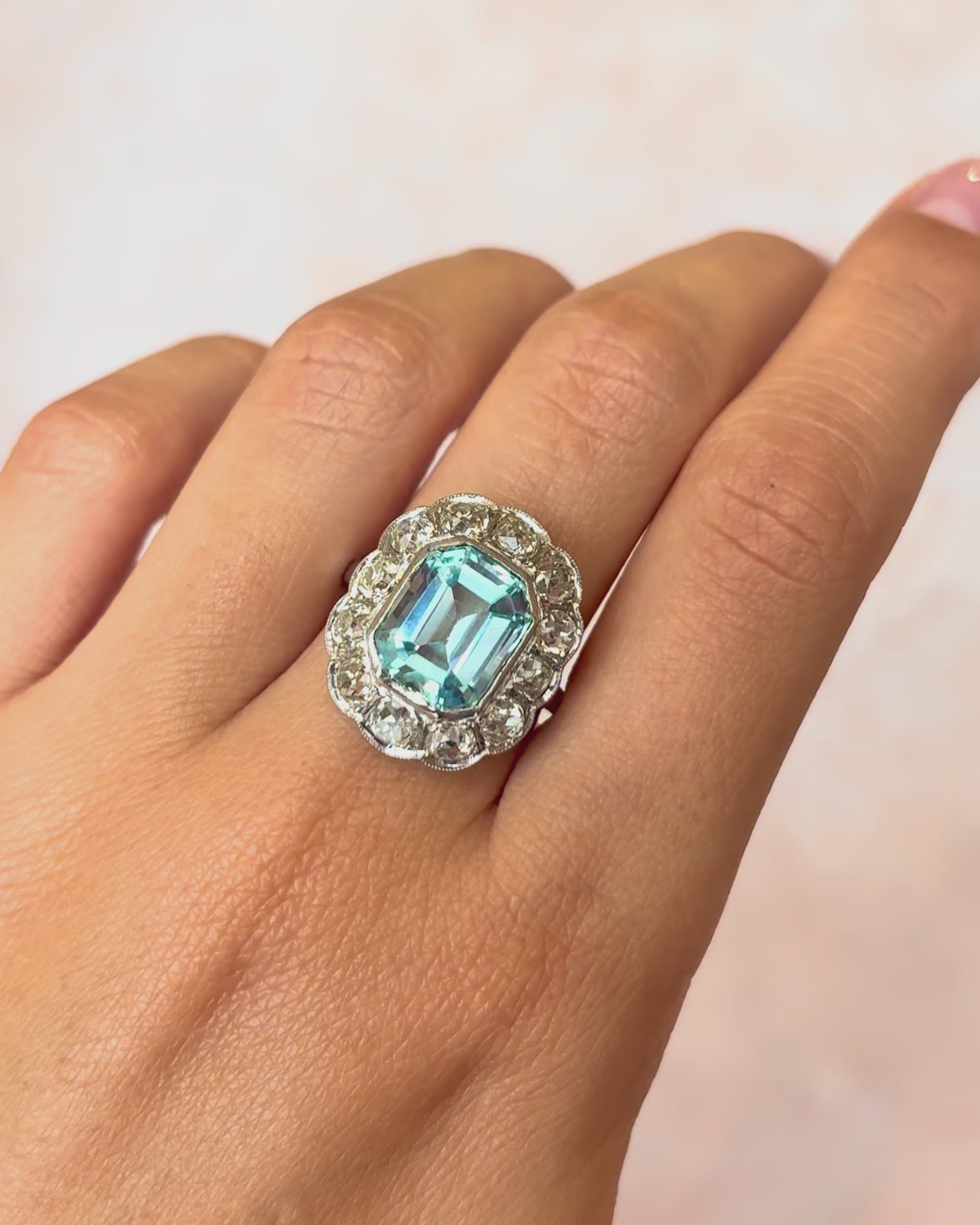 “Adéline” Sky Blue Topaz Daisy Ring, 9.33 carats &amp; 3.25-carat Diamonds
