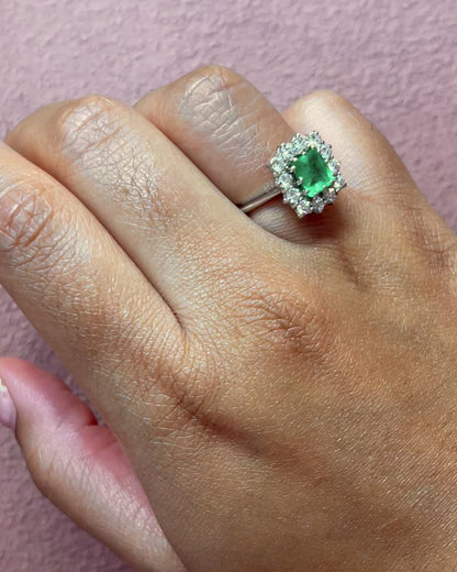 Bague Marguerite Émeraude 1.35 carat &amp; Diamants 0.72 carat 5.01g "Emile"