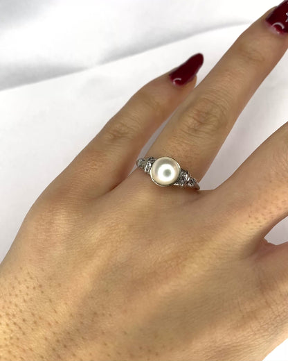 Anillo Art Déco de Perla y Diamantes &quot;Paola&quot;