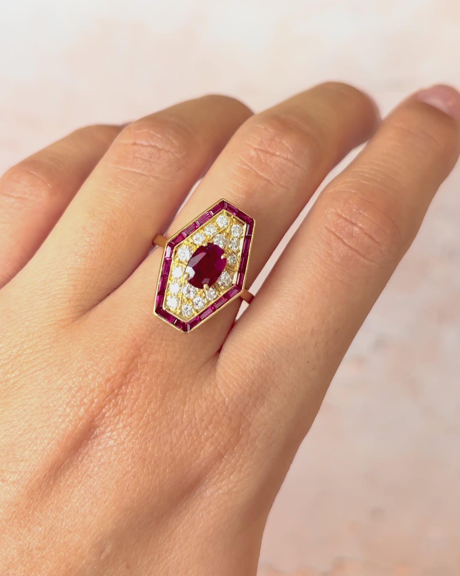 Art Deco-Style Ruby Ring 1.05 carats &amp; Diamonds 0.52 carats 6.05 g “Justine”