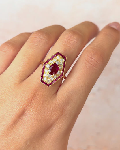 Art Deco-Style Ruby Ring 1.05 carats &amp; Diamonds 0.52 carats 6.05 g “Justine”