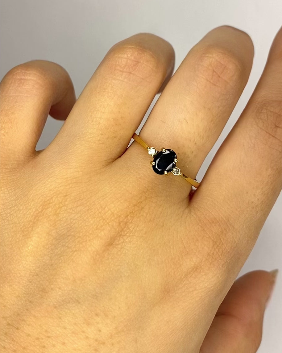 Trilogy Ring Sapphire 1.10 Carat &amp; 2 Diamonds "Elisa"