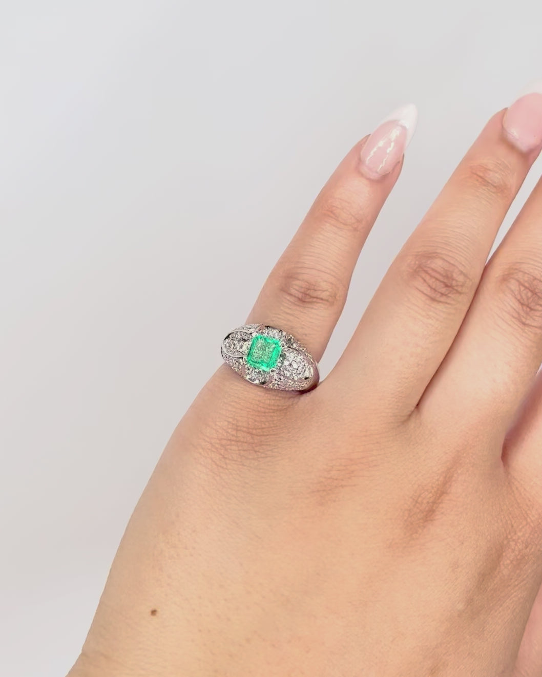 Emerald &amp; Diamond Bangle Ring "Emy"