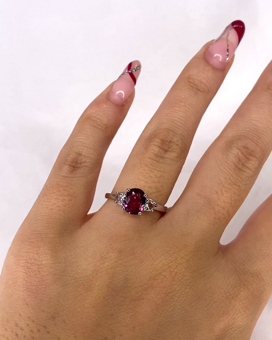 Bague Trilogie Tourmaline 1 carat &amp; 2 Aigue-Marines "Valentina"