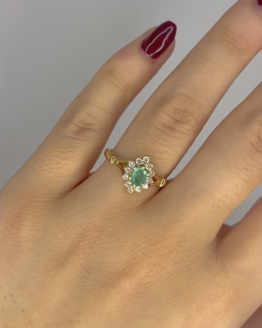Bague Marguerite Marquise Émeraude &amp; Diamants "Georgea"