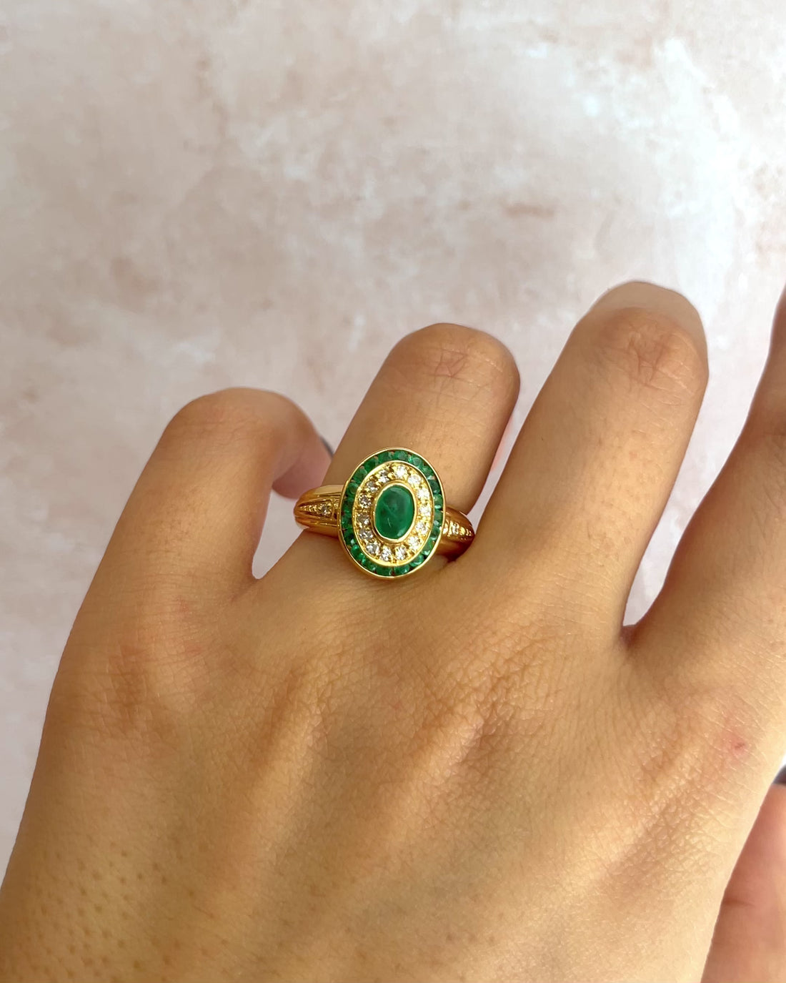 Bague Style Art-Déco Émeraudes 0.50 carat &amp; 16 Diamants "Diana"