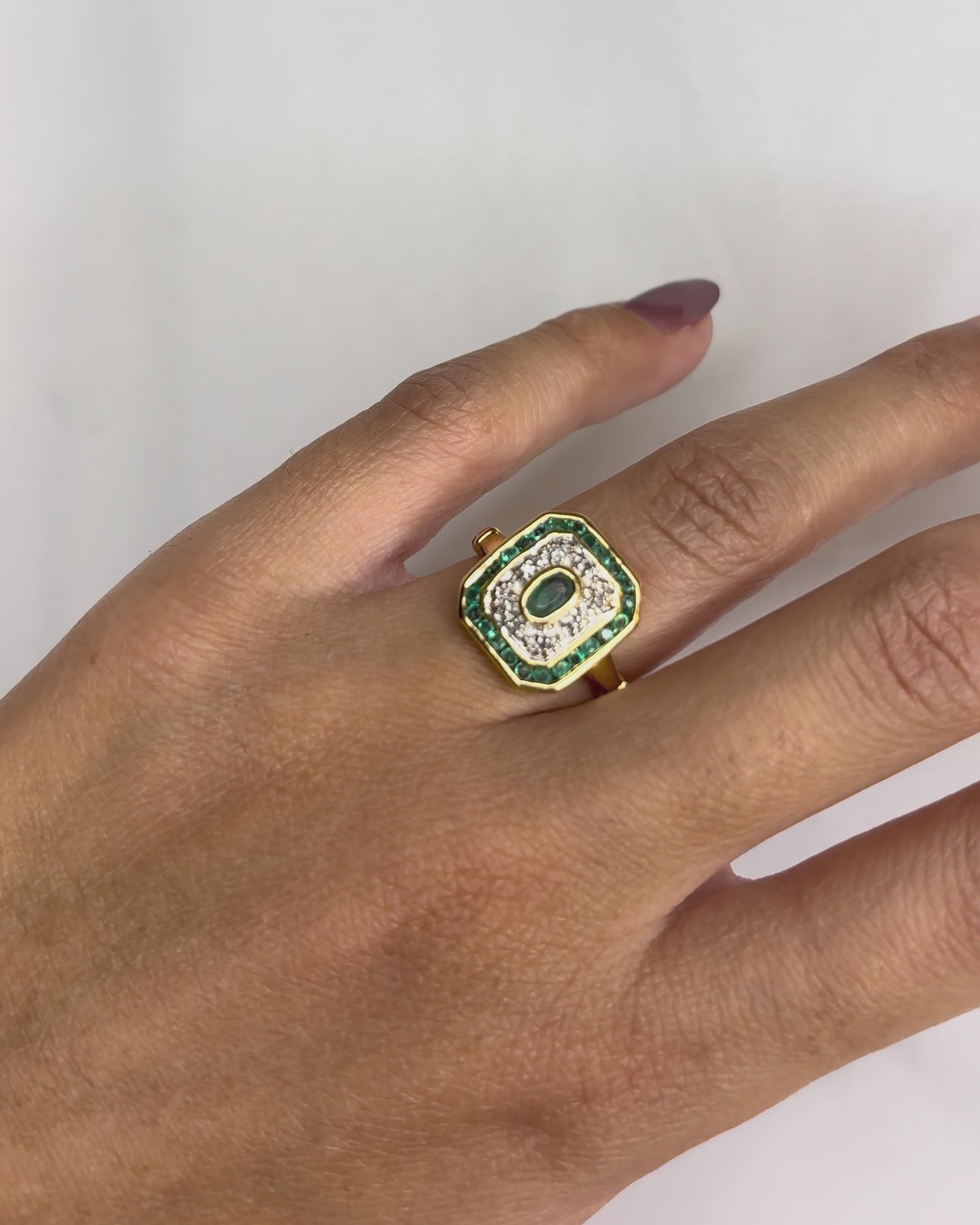 Bague Style Art Déco Émeraudes &amp; Diamants "Nara"
