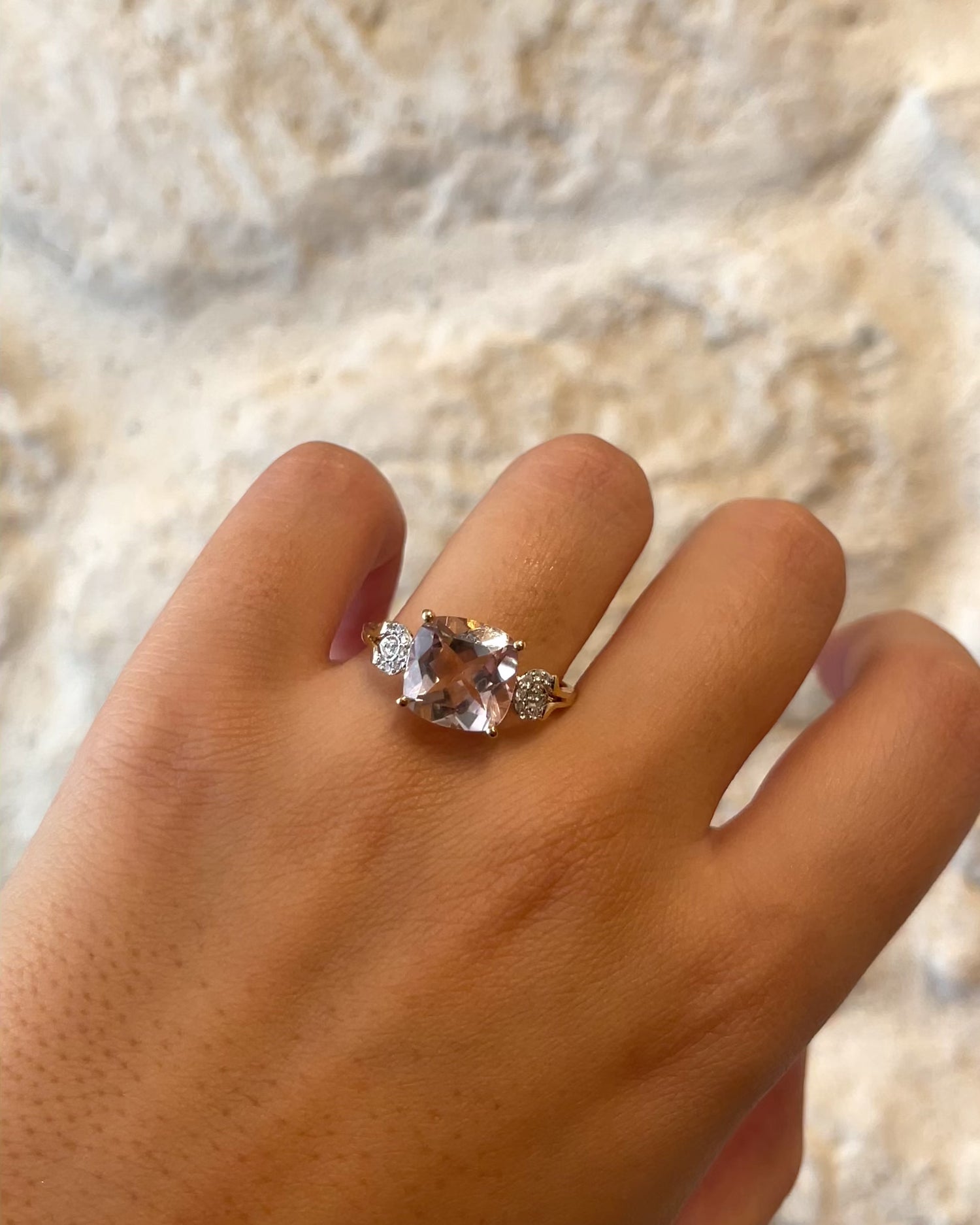 Bague Trilogie Topaze rose 6 carats &amp; Diamants &quot;Isabelle&quot;