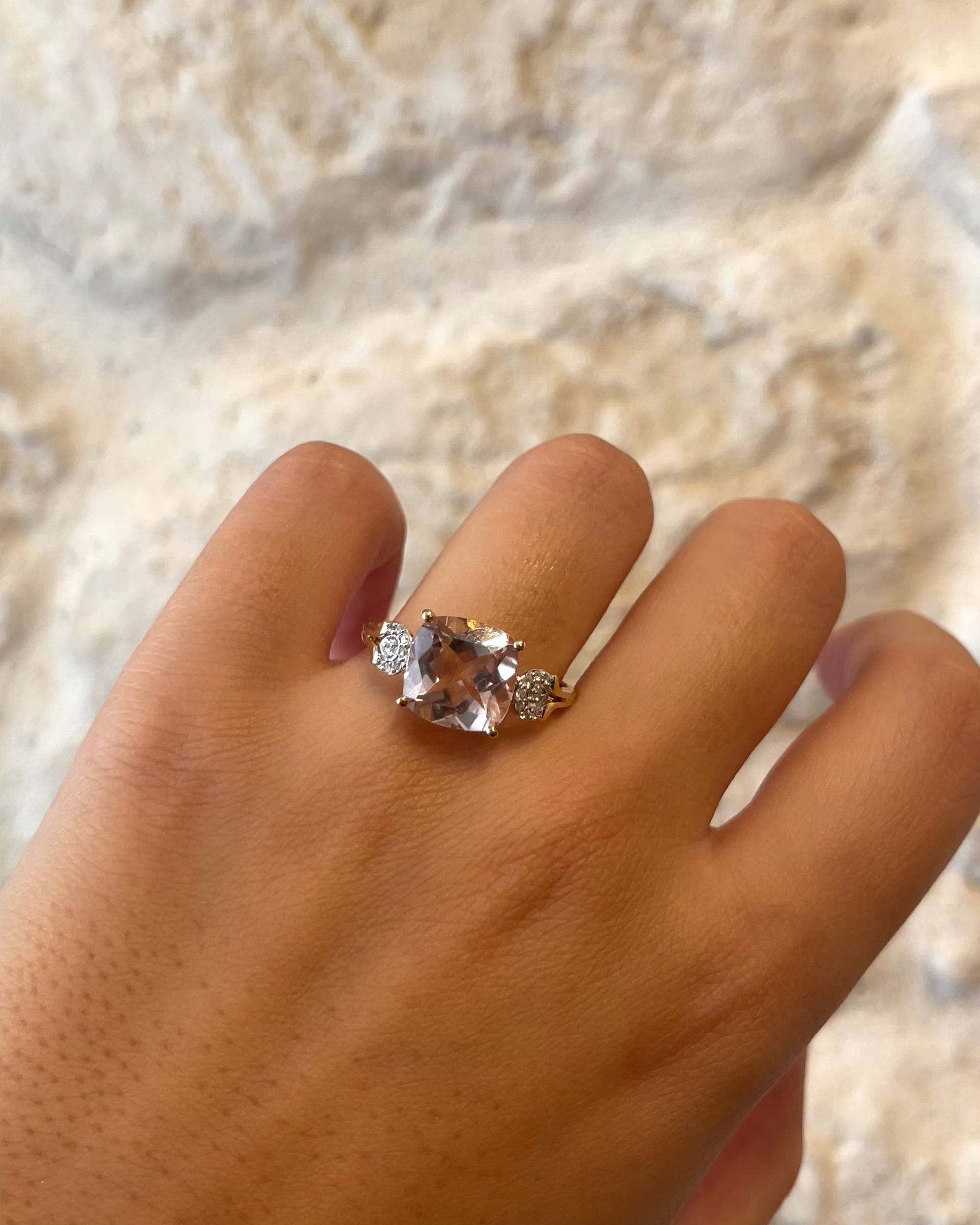 Trilogy Ring Pink Topaz 6 Carats &amp; Diamonds "Isabelle"