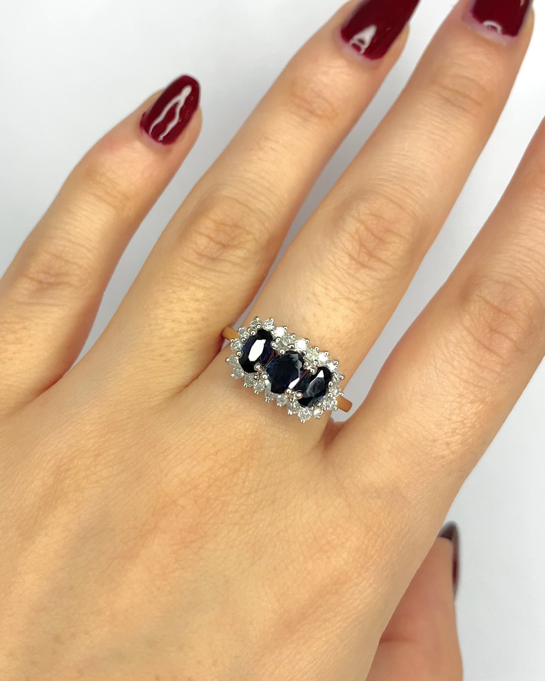 Bague Trilogie Saphirs 1.40 carat &amp; Diamants 0.66 carat "Paloma"