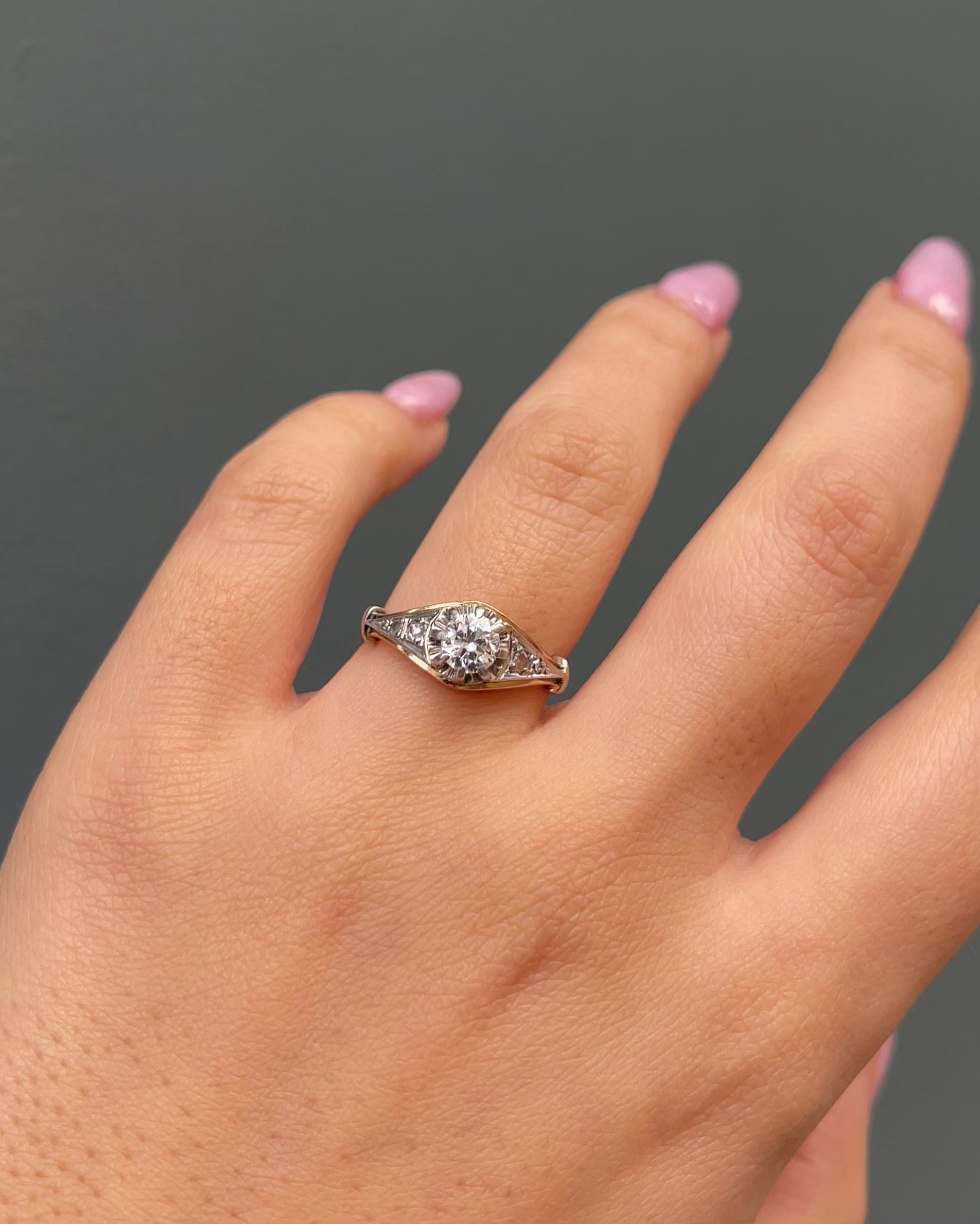 Art Deco Solitaire Ring Diamonds 0.49 carat &quot;Romane&quot;