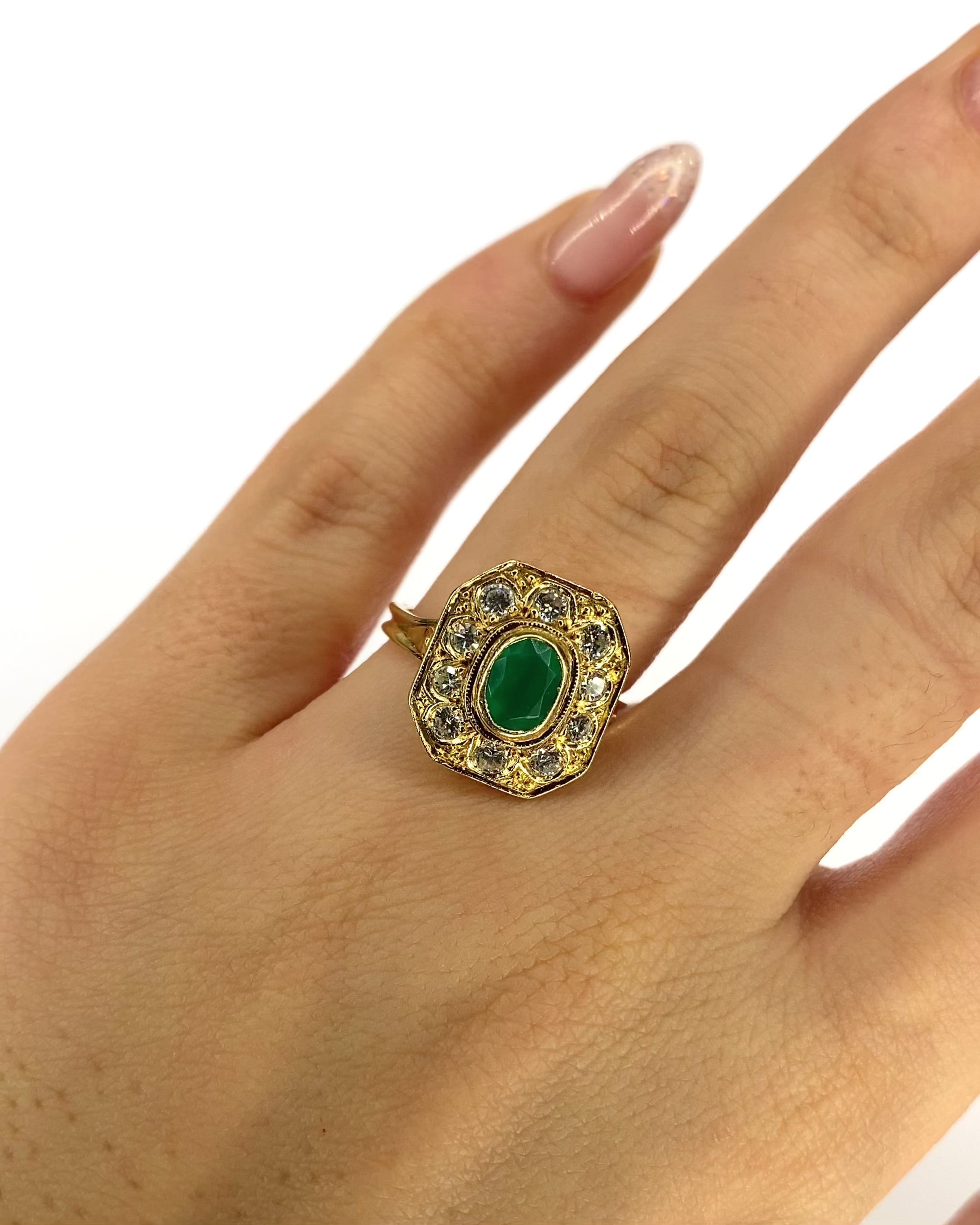 Bague Style Art Déco Calcédoine 0.55 carat &amp; Diamants 0.50 carat "Blandine"