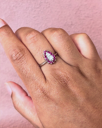Pear-Shaped Daisy Diamond &amp; Ruby Ring "Ariette"