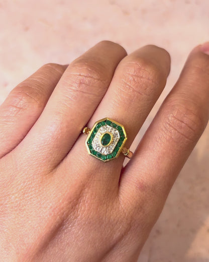 Art Deco Style Ring Emeralds 1.11 Carat &amp; Diamonds "Diana"