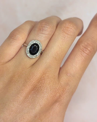 Anillo Marguerite Art Déco Zafiro 2 quilates y Diamantes 0,32 quilates "Mauricette"