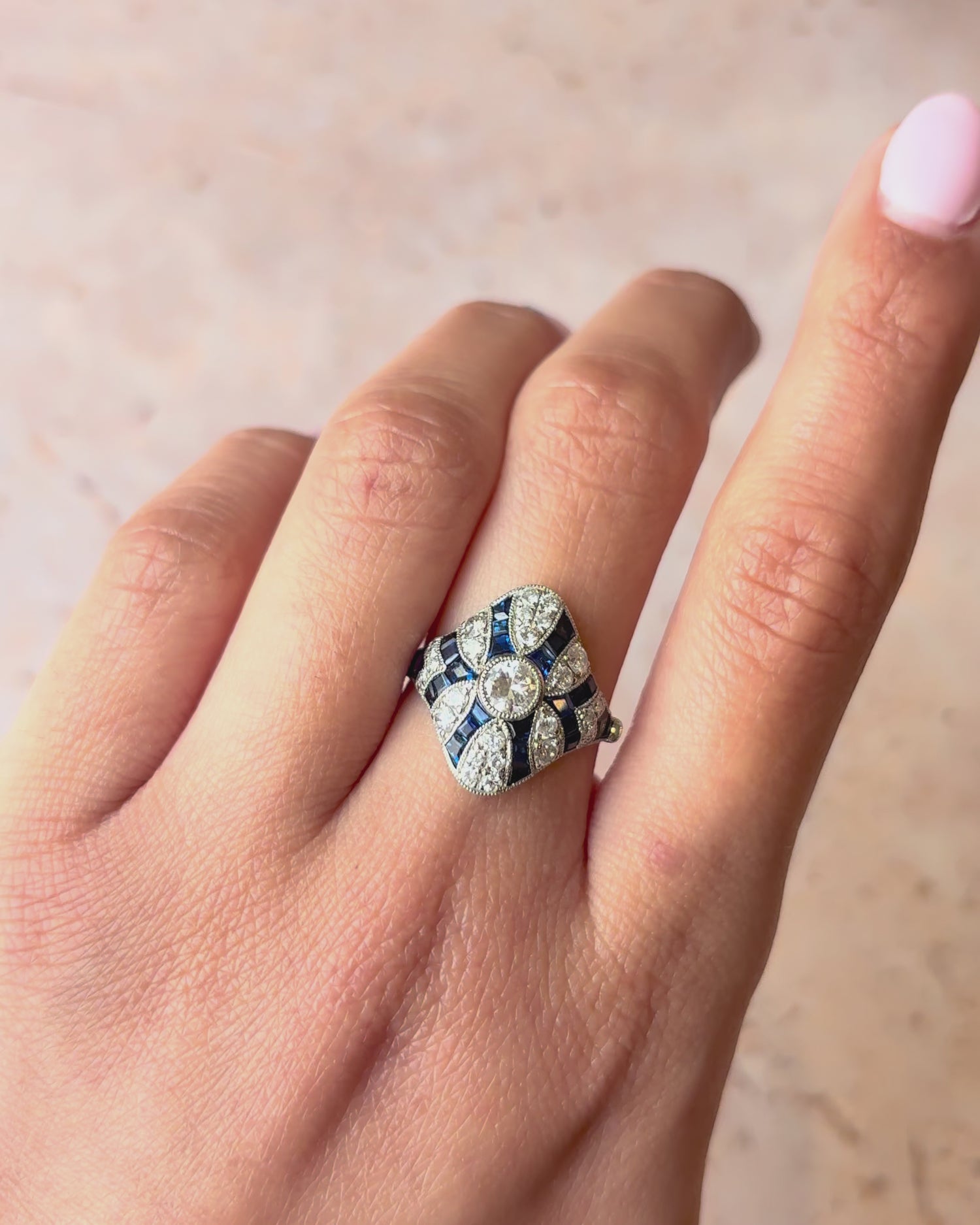 Bague Style Art-Déco Saphirs 0.40 carat &amp; Diamants 0.86 carat "Cécile"