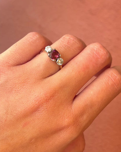 Bague Trilogie Tourmaline Rose Pêche 0.89 carat &amp; Diamants 0.50 carat "Eden"