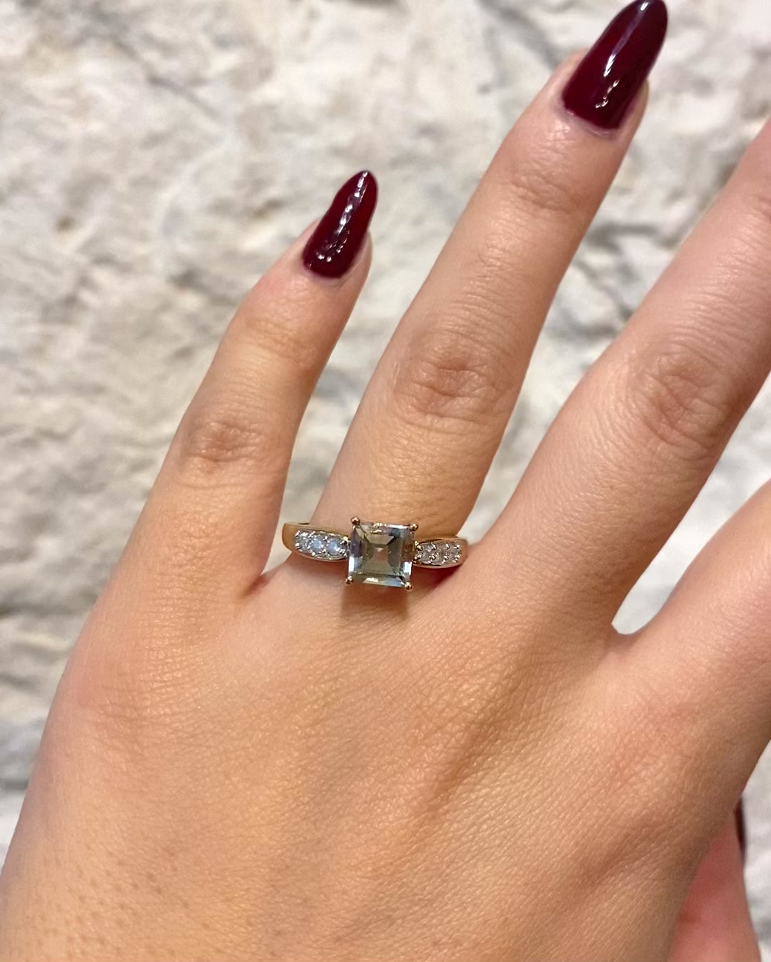 Bague Trilogie Quartz Prasiolite 1.20 carat &amp; Diamants &quot;Ava&quot;