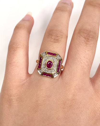 Anillo estilo Art Déco Rubí 0,90 quilates y diamantes "Florencia"