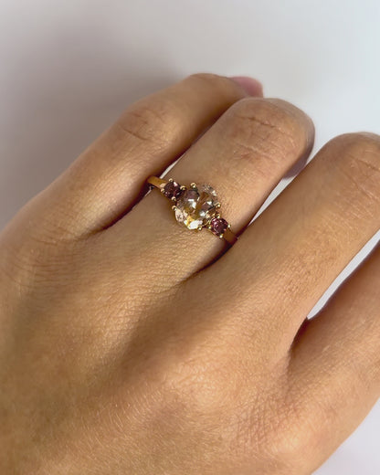 Bague Trilogie Morganite 1.45 ct &amp; 2 Tourmalines Roses &quot;Maïa&quot;