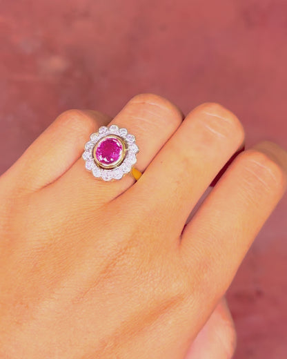 Daisy Ring Pink Sapphire 2.36 carats &amp; Diamonds 0.56 carat 4.93g "Léonie"