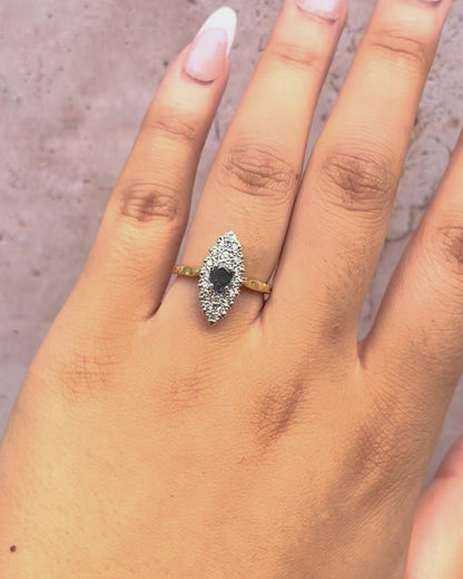 Bague Marquise Saphir Teal 0.65 carat &amp; Diamants 0.36 carat "Elsa"