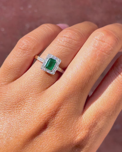Bague Style Art-Déco Émeraude 0.60 carat &amp; Diamants 0.20 carat "Serafine"