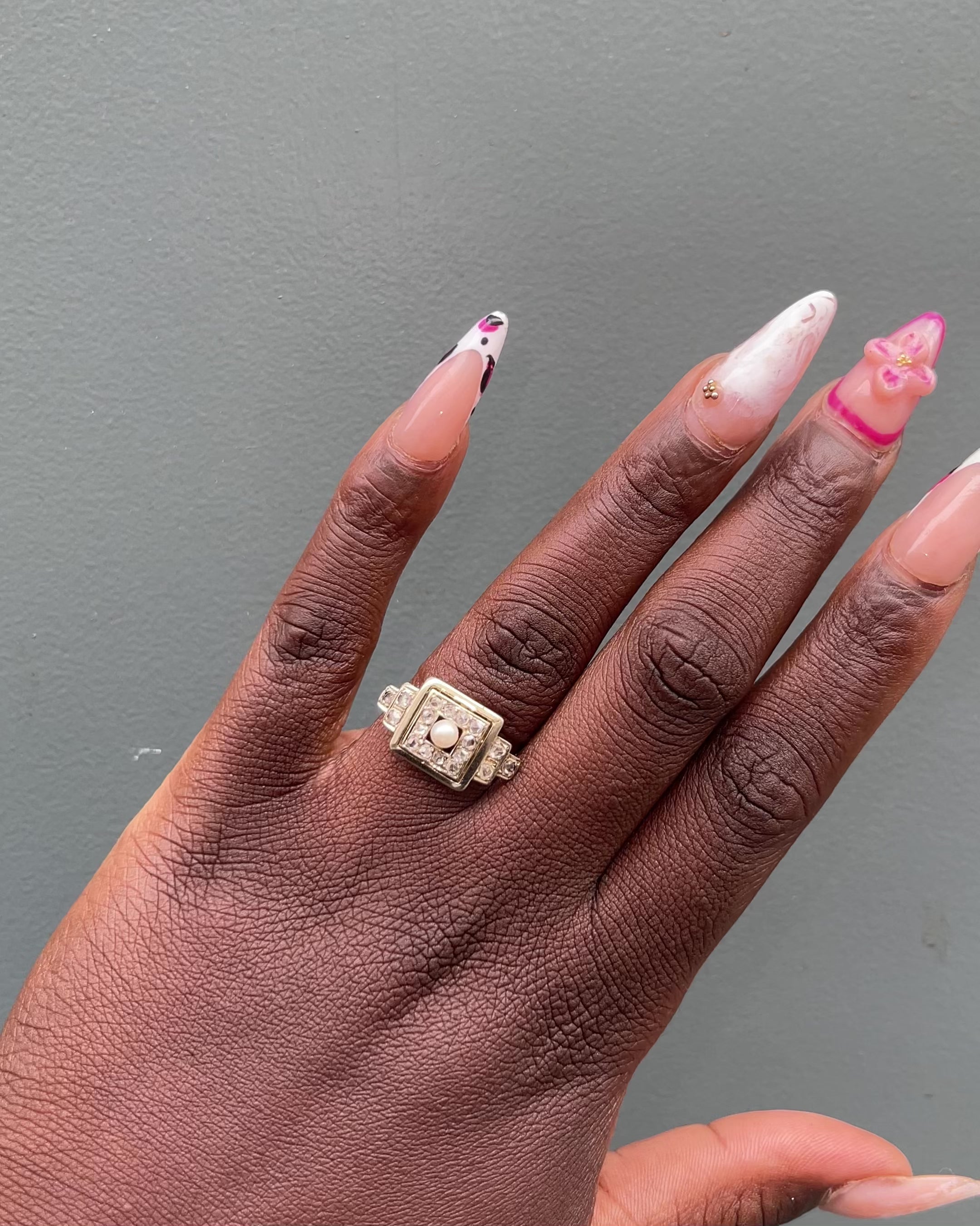 Bague Art-déco Perle &amp; Diamants "Esmee"