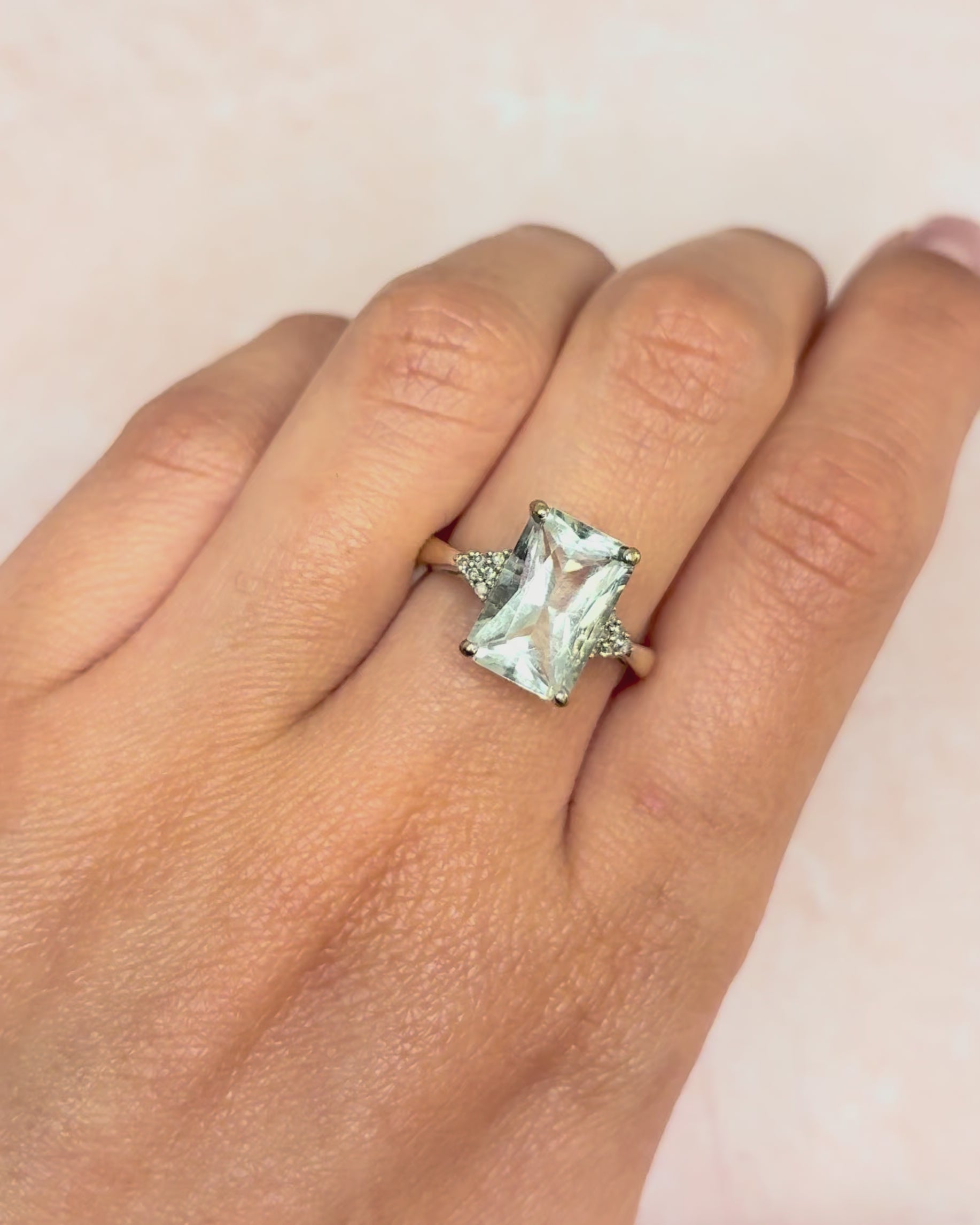 Bague Trilogie Cocktail Prasiolite 4.25 carats &amp; Diamants "Lina"