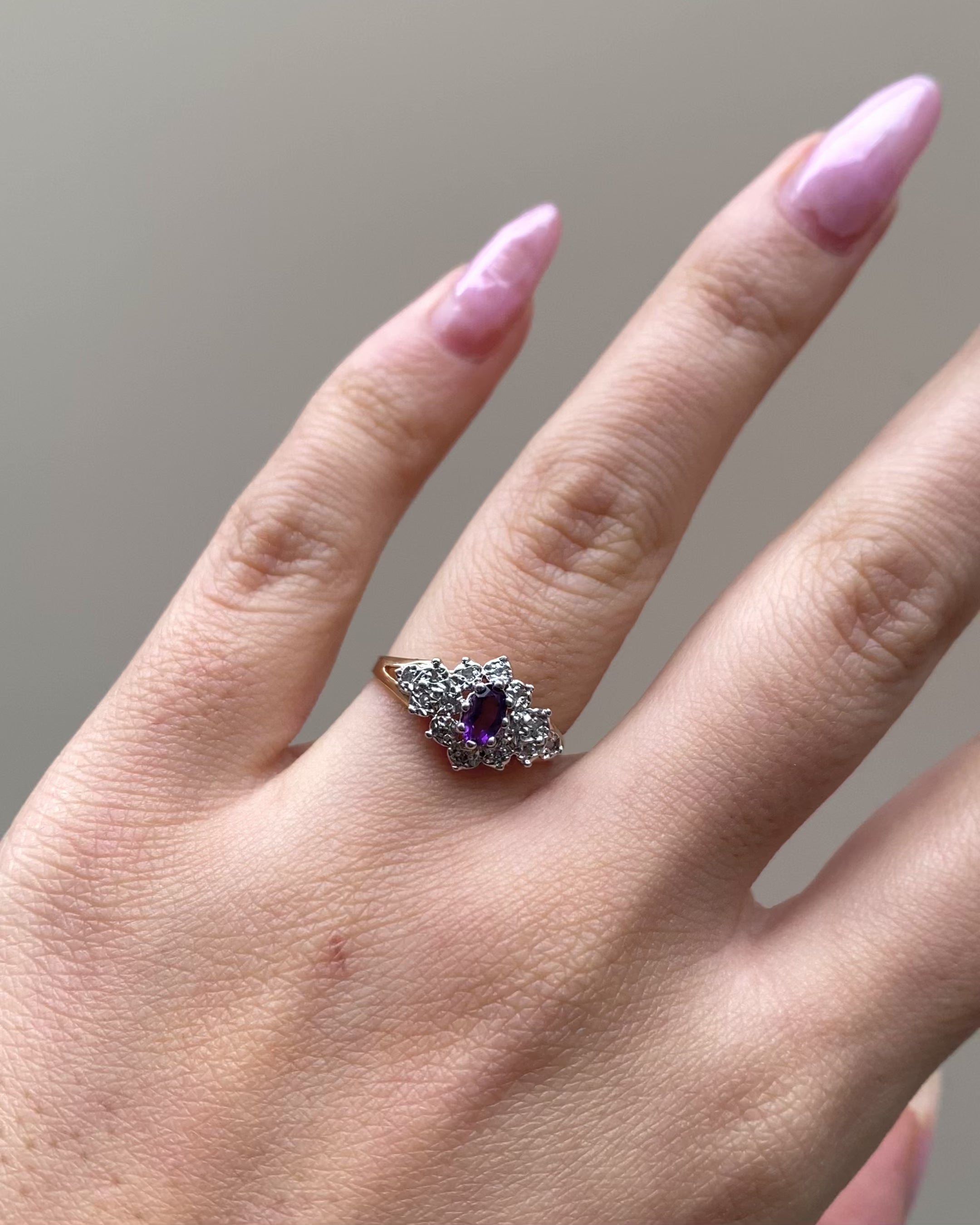 Marguerite River Amethyst &amp; 14 Diamonds Ring &quot;Lamia&quot;