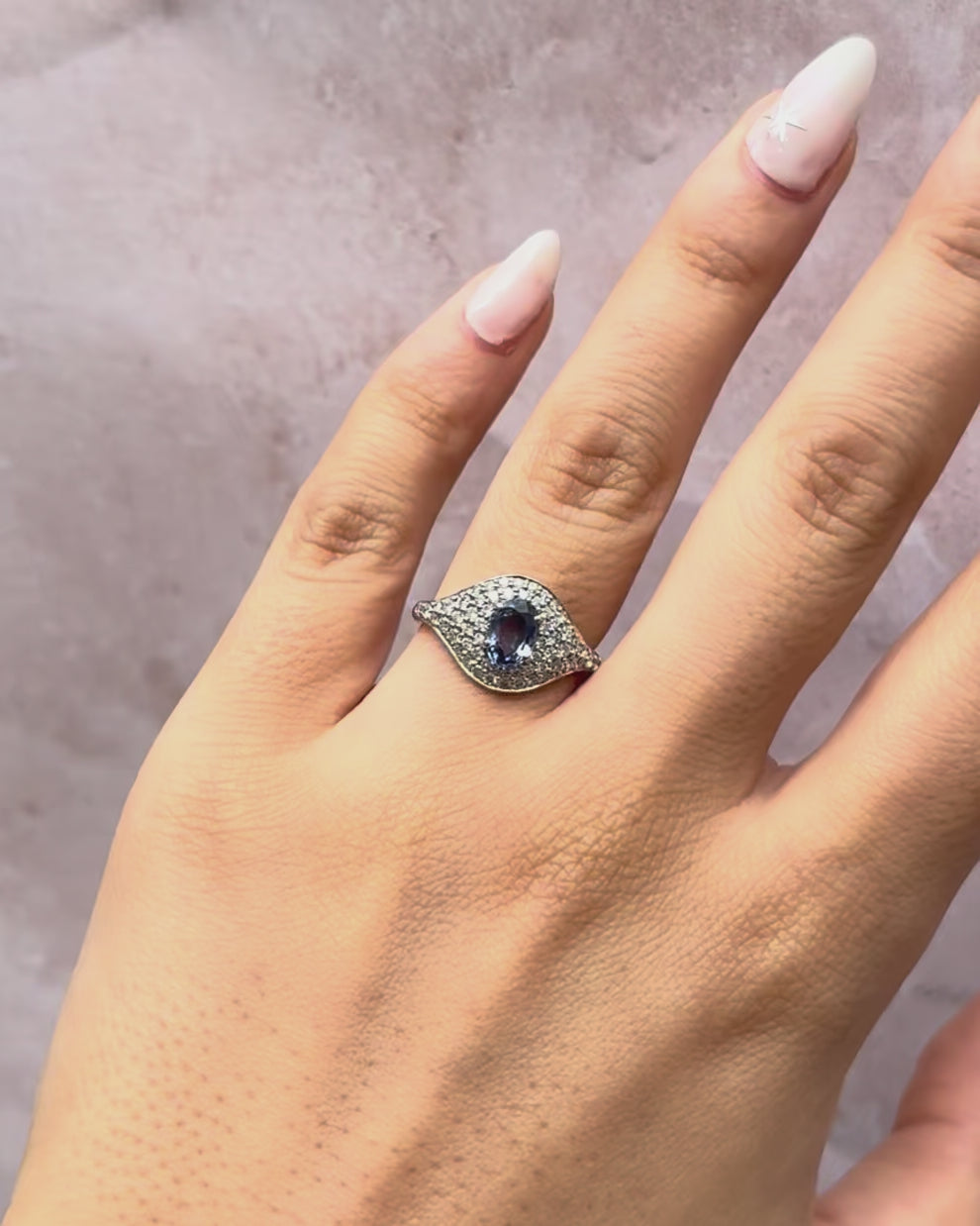 Art Deco Style Ring Sapphire 0.80 carat &amp; Diamonds 0.58 carat "Margaux"