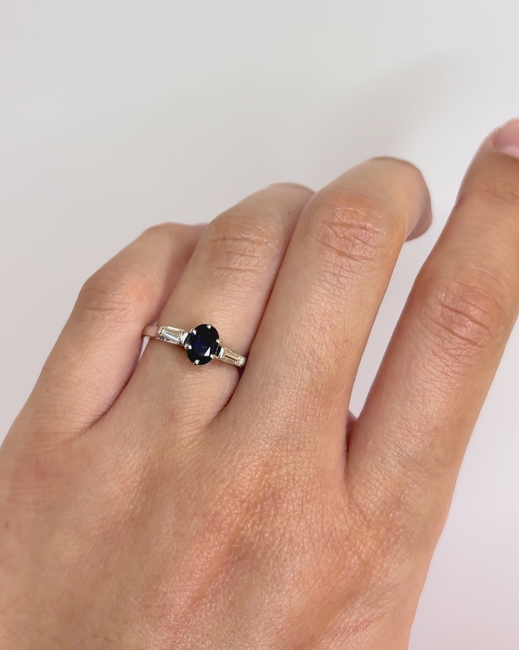 Trilogy Ring Sapphire 0.64 Carat &amp; Baguette Diamonds "Gloria"