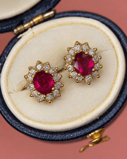 Puces Marguerite Rubis 0.80 carat &amp; Diamants 0.48 carat "Adèle" - Elliade Paris