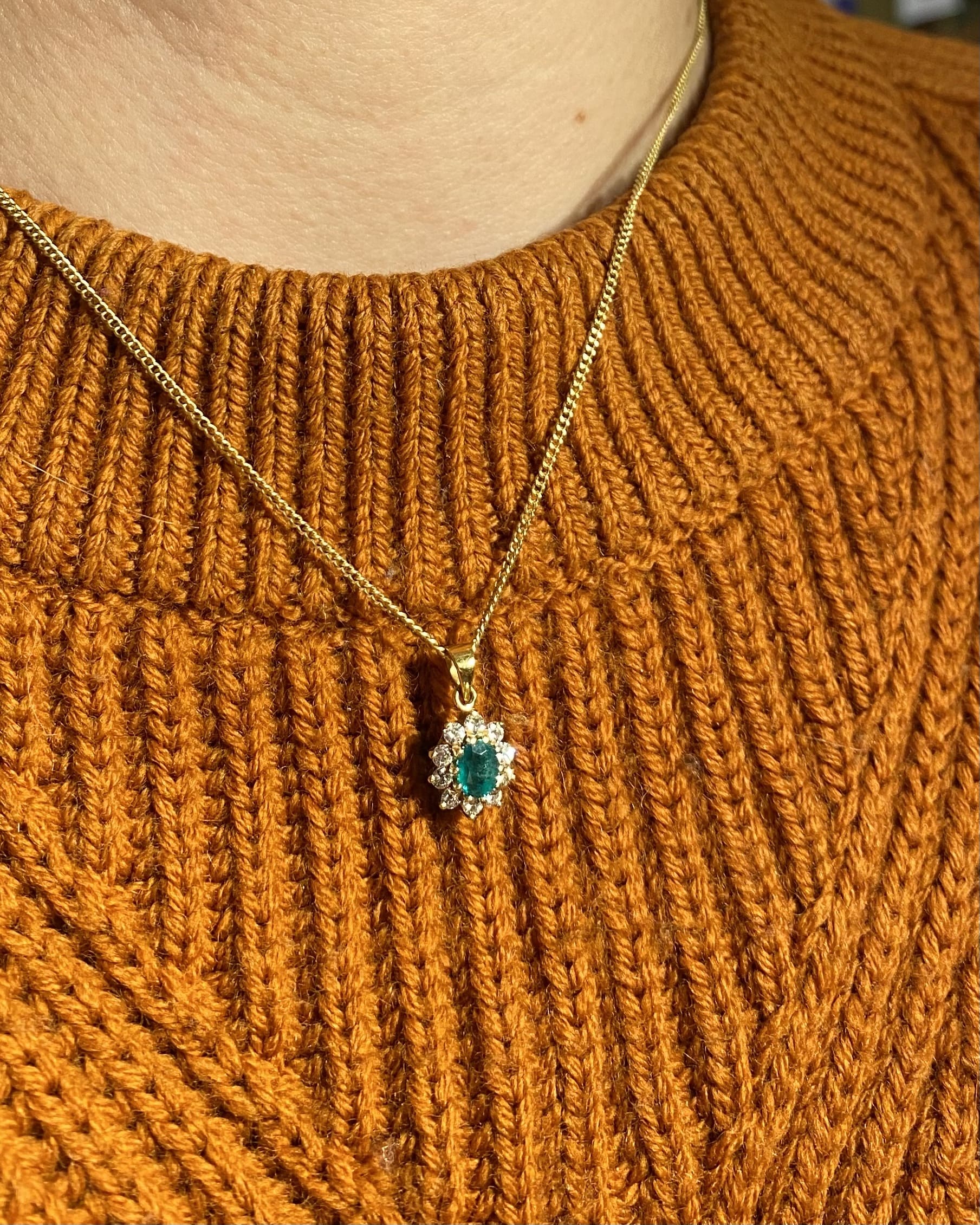 Pendentif art déco émeraude &amp; diamants &quot;Reina&quot;