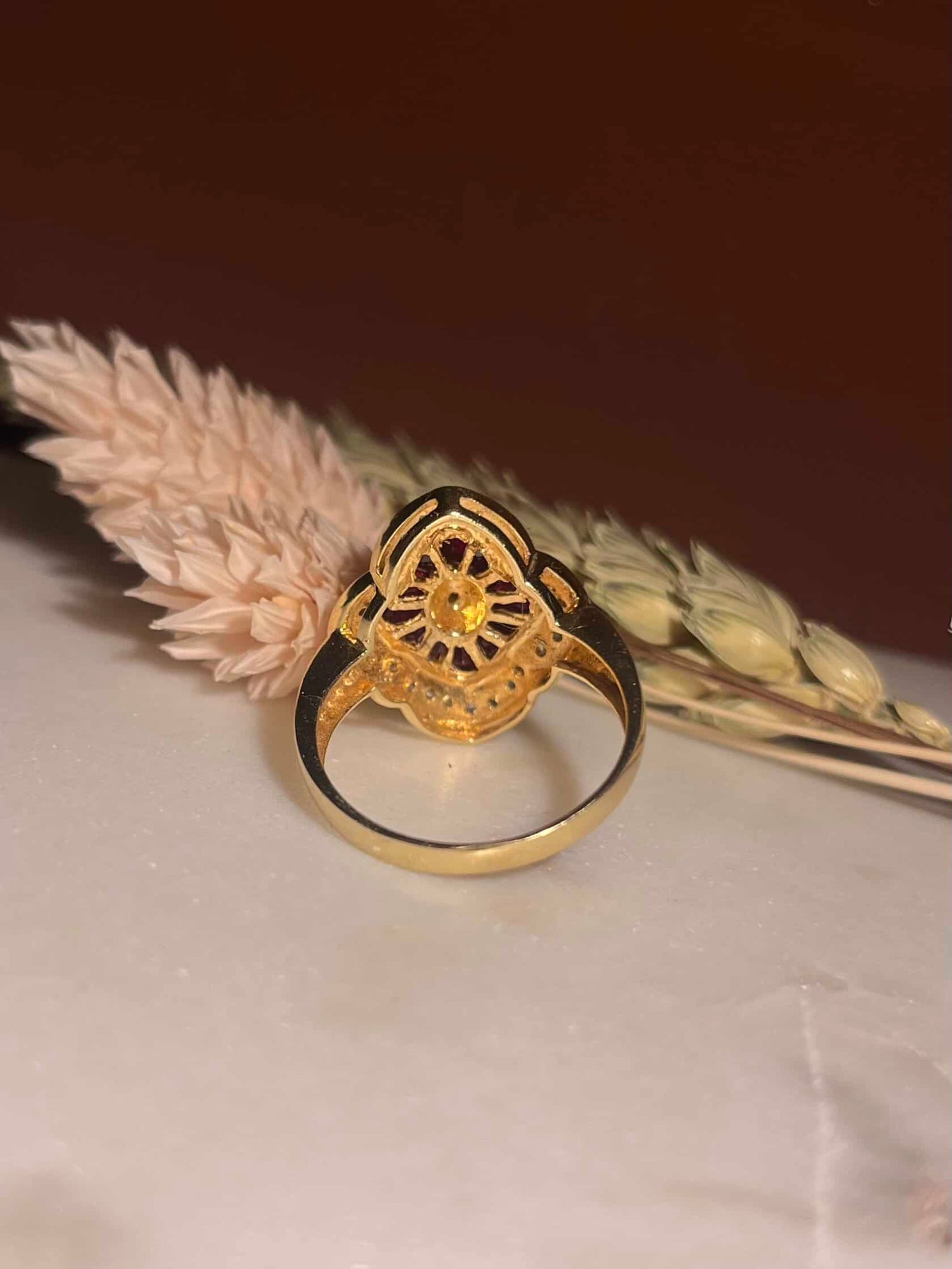 Bague style Art-déco Jupon Rubis &amp; Diamants &quot;Shelby &quot;