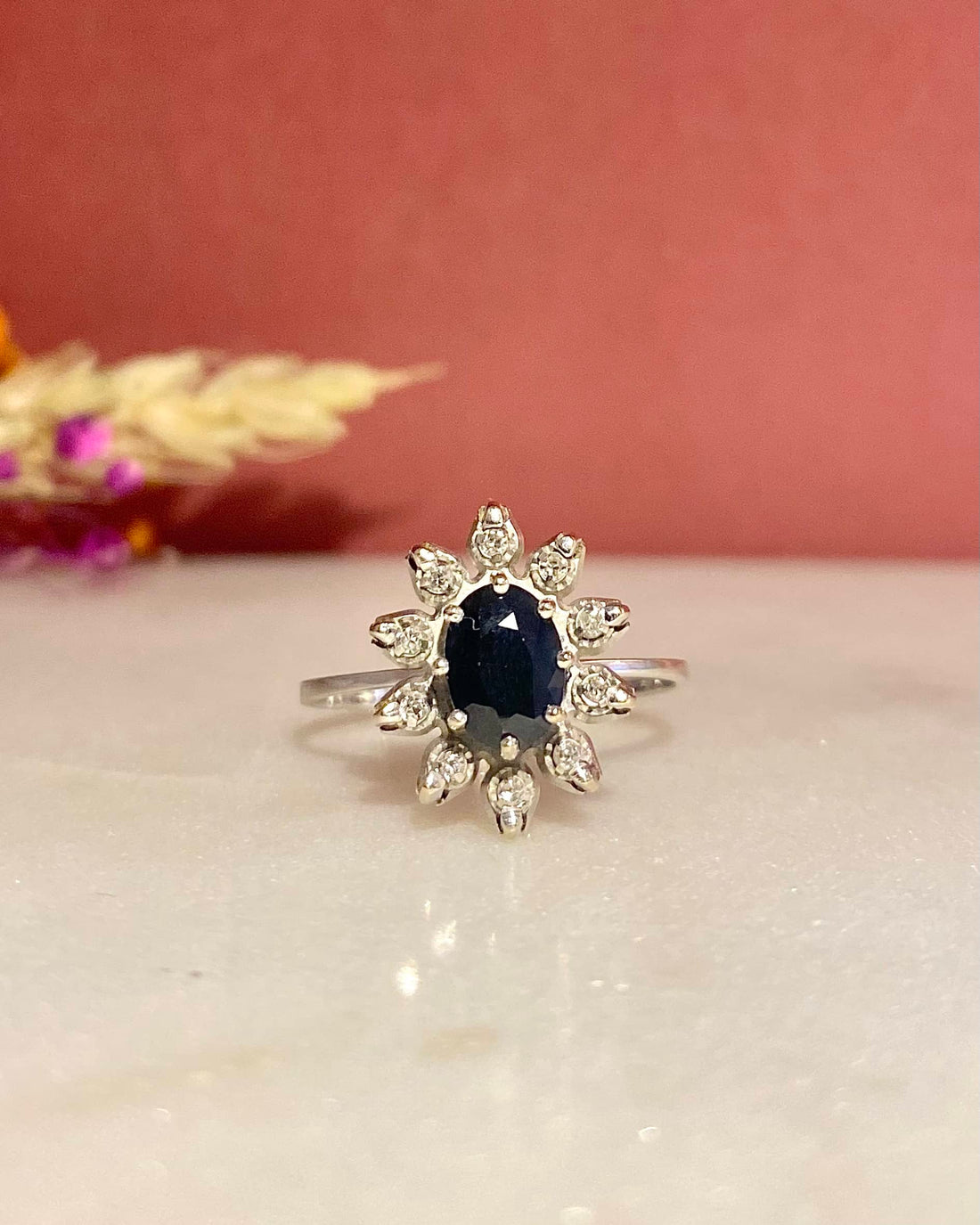 &quot;Celine&quot; 0.75 Carat Sapphire &amp;amp; Diamond Daisy Ring