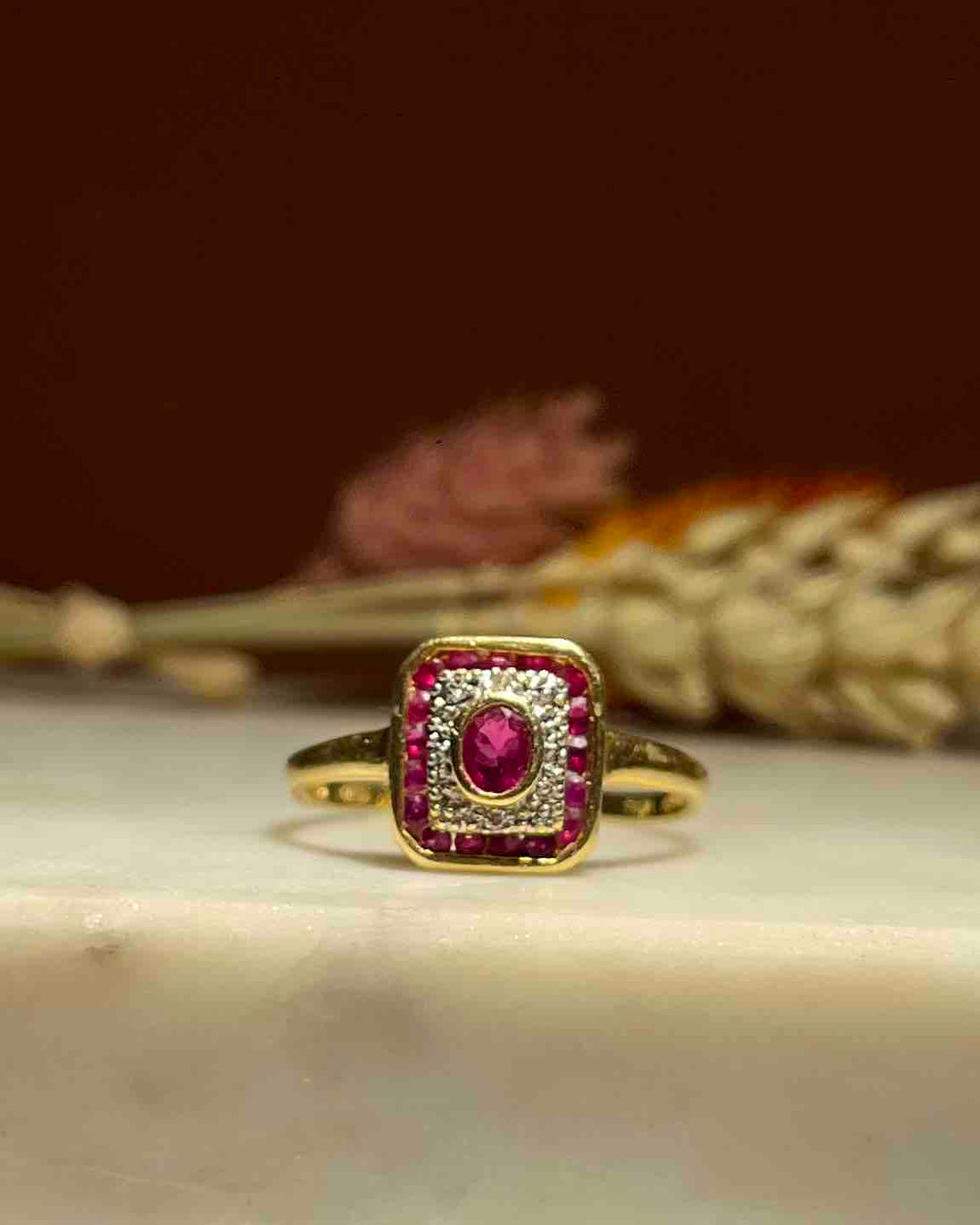 Bague style Art-déco Rubis &amp; Diamants &quot;Enola&quot;
